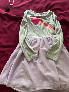 Cat & Jack Gray Dress with Pink Heart and Rainbow Stripes
